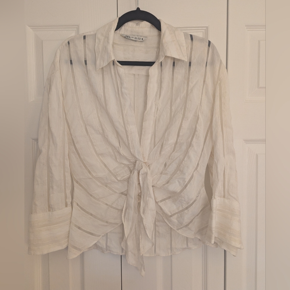 Zara Cream Tie-Front Blouse
